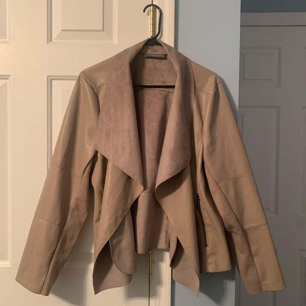 2X Taupe Thalia Faux Leather Draped Jacket (bagatelle)
